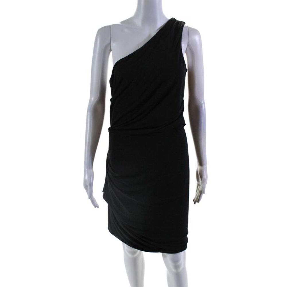 Joeffer Caoc Womens Sleeveless One Shoulder Ruched Sheath Dress Black Size Large